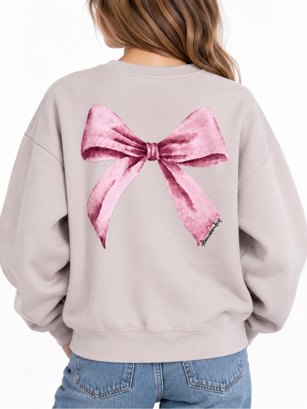 Abercrombie Kids Girls 13/14 Gray Pink Bow Graphic Crewneck Sweatshirt School